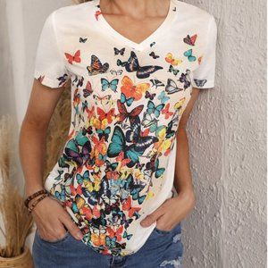 NWOT - Multicolor Butterfly Print Short Sleeve Tee - Size XL